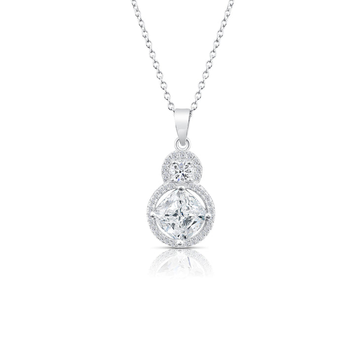 925 Sterling Silver Halo Cushion Bridal Pendant Necklace
