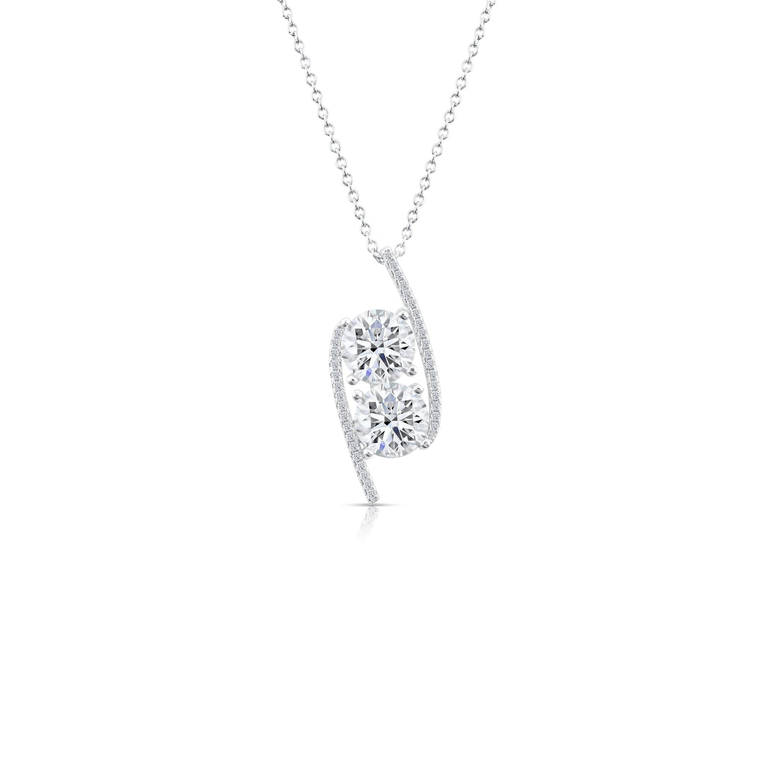 925 Sterling Silver 2 Round Stone Cubic Zirconia Pendant Necklace