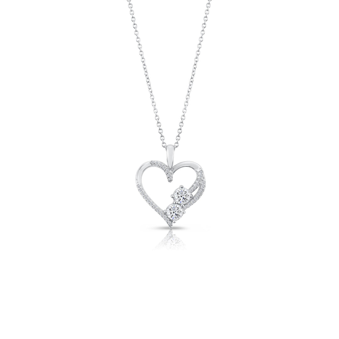 925 Sterling Silver 2 Stone Open Heart Pendant Necklace