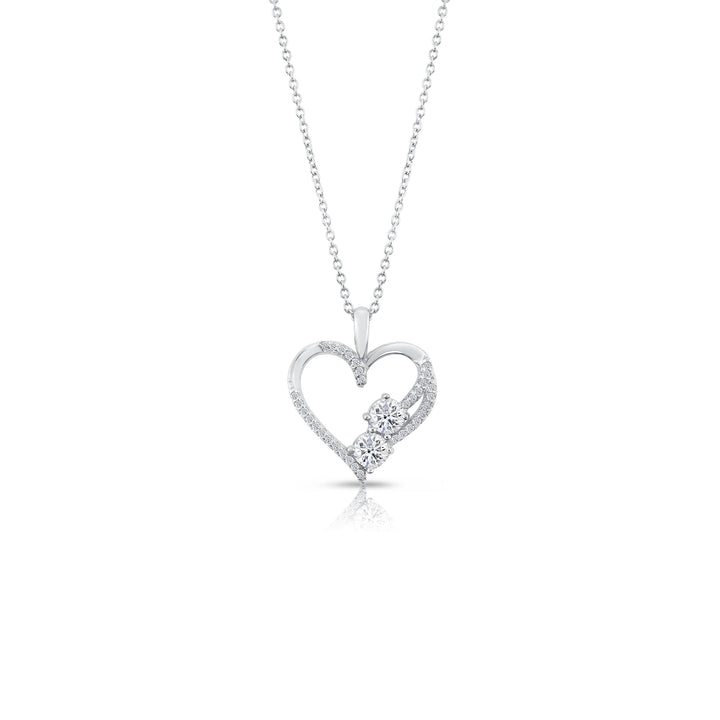 925 Sterling Silver 2 Stone Open Heart Pendant Necklace