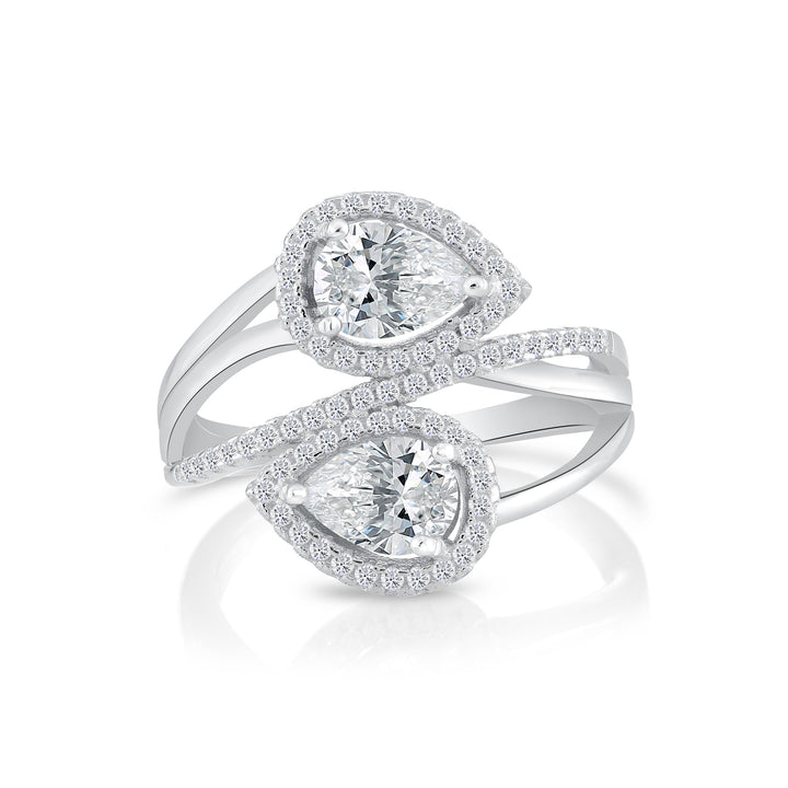 925 Sterling Silver Cubic Zirconia Pear Halo Open Wrap Engagement Ring