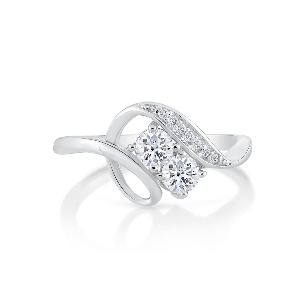 925 Sterling Silver Two Stone Cubic Zirconia Engagement Ring