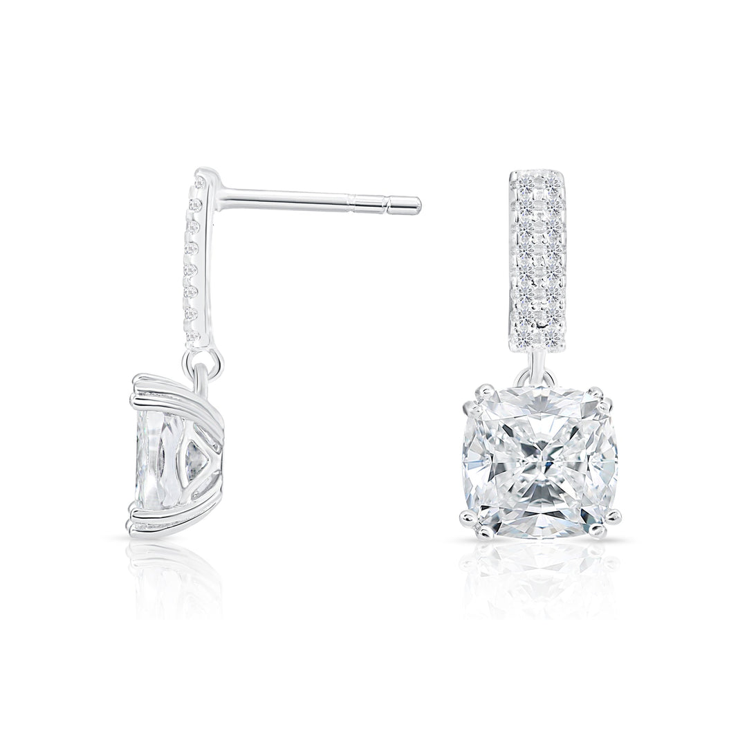 925 Sterling Silver Cushion Dangle Cubic Zirconia Stud Earrings