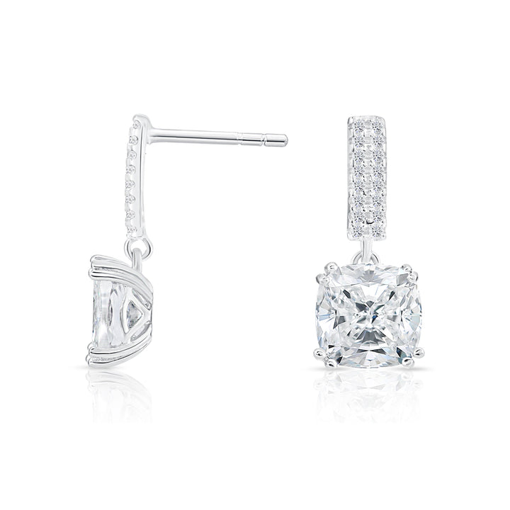 925 Sterling Silver Cushion Dangle Cubic Zirconia Stud Earrings