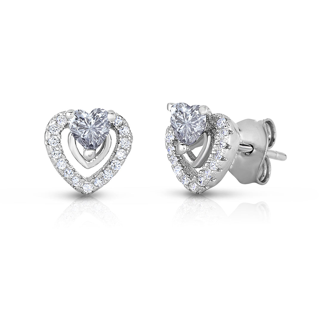 Sterling Silver Cubic Zirconia Birthstone Heart Stud Earring