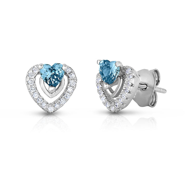 Sterling Silver Cubic Zirconia Birthstone Heart Stud Earring