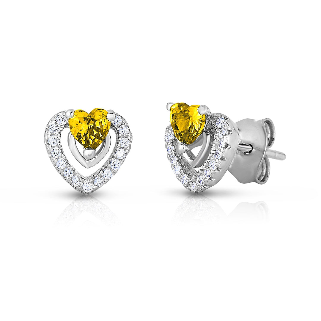 Sterling Silver Cubic Zirconia Birthstone Heart Stud Earring