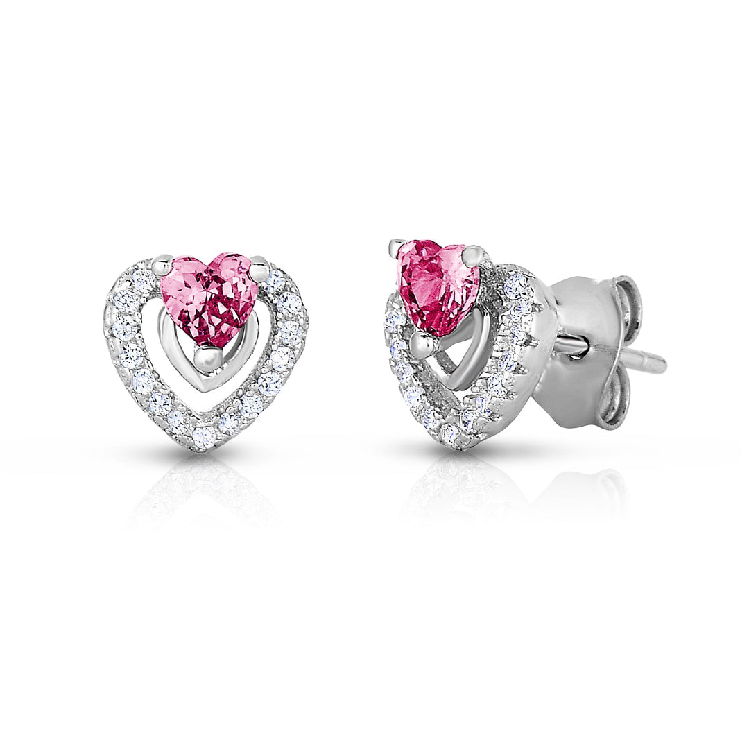 Sterling Silver Cubic Zirconia Birthstone Heart Stud Earring