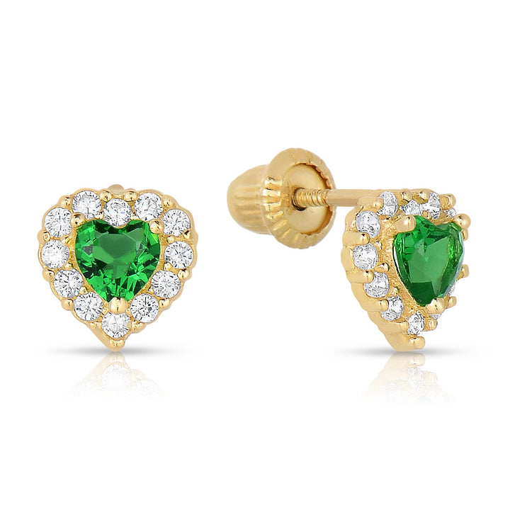 GP5000 14k Yellow Gold Cubic Zirconia Heart Birthstone Stud Earring S90