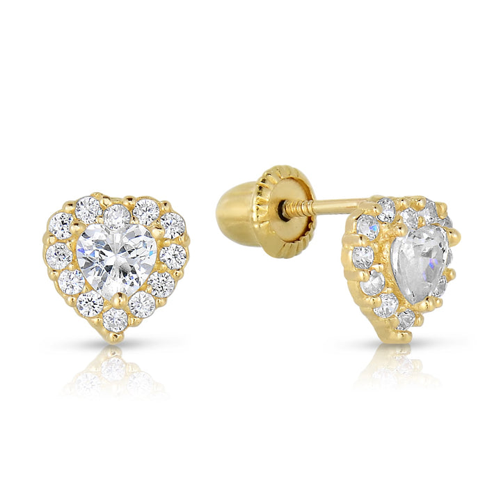 GP5000 14k Yellow Gold Cubic Zirconia Heart Birthstone Stud Earring S90