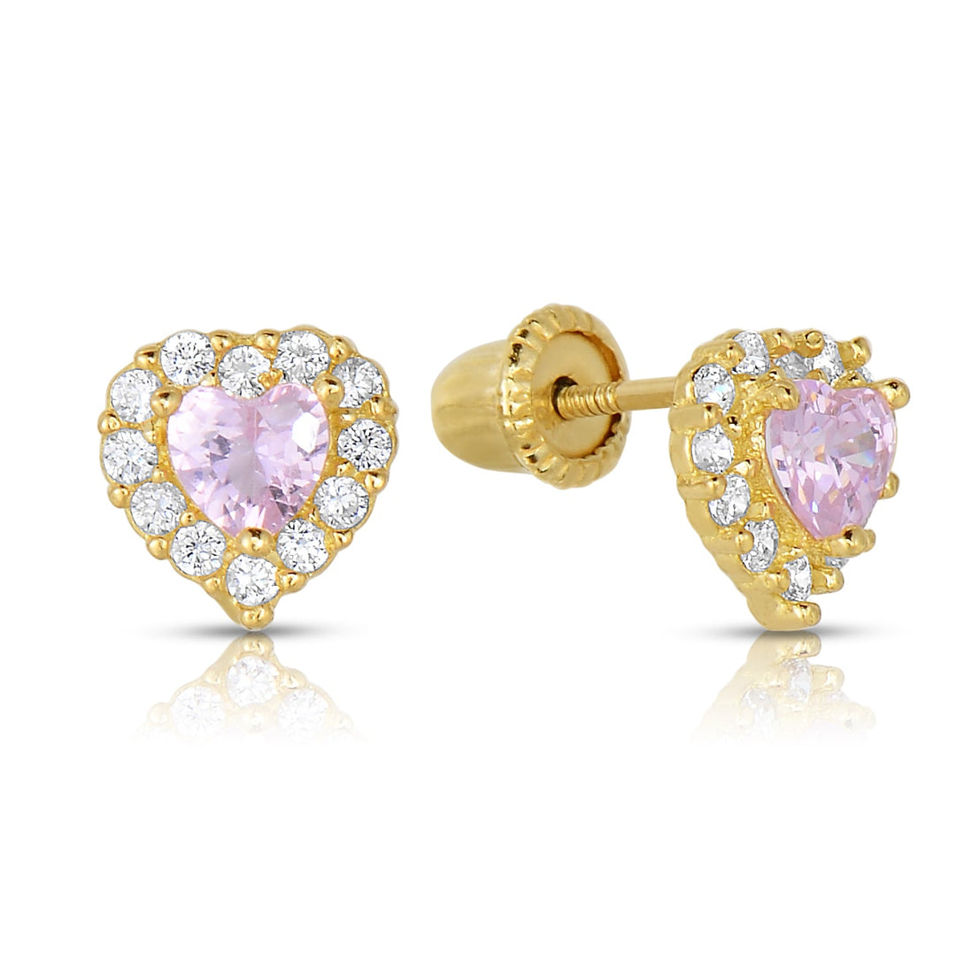 GP5000 14k Yellow Gold Cubic Zirconia Heart Birthstone Stud Earring S90