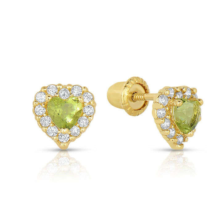 GP5000 14k Yellow Gold Cubic Zirconia Heart Birthstone Stud Earring S90