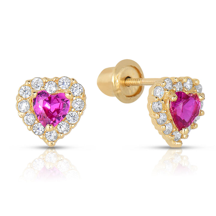 GP5000 14k Yellow Gold Cubic Zirconia Heart Birthstone Stud Earring S90