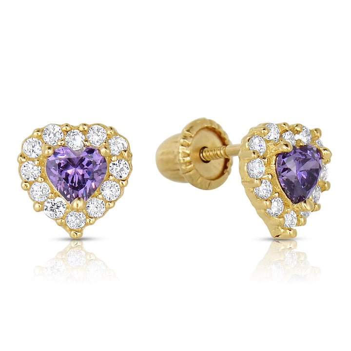 GP5000 14k Yellow Gold Cubic Zirconia Heart Birthstone Stud Earring S90