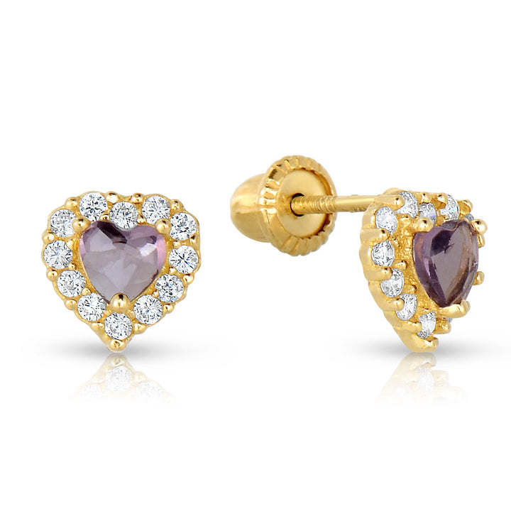 GP5000 14k Yellow Gold Cubic Zirconia Heart Birthstone Stud Earring S90