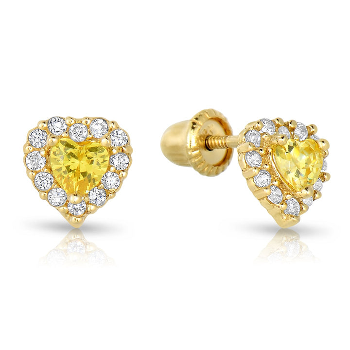 GP5000 14k Yellow Gold Cubic Zirconia Heart Birthstone Stud Earring S90