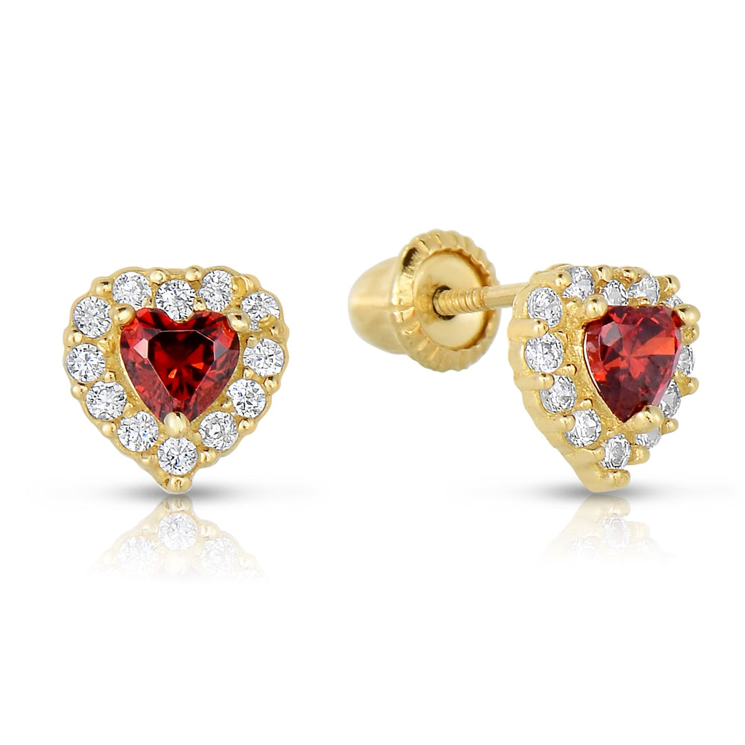 GP5000 14k Yellow Gold Cubic Zirconia Heart Birthstone Stud Earring S90