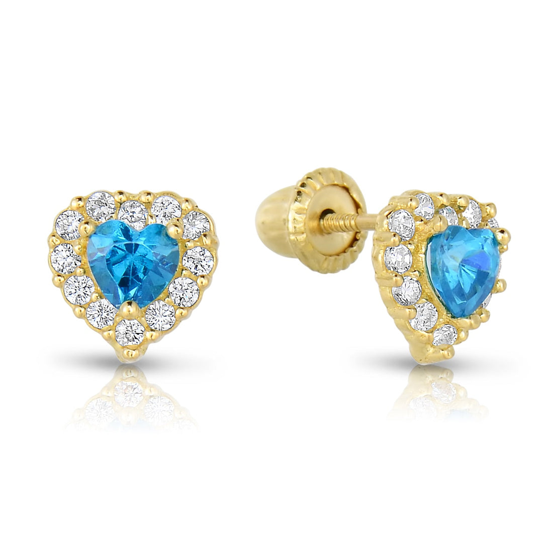 GP5000 14k Yellow Gold Cubic Zirconia Heart Birthstone Stud Earring S90