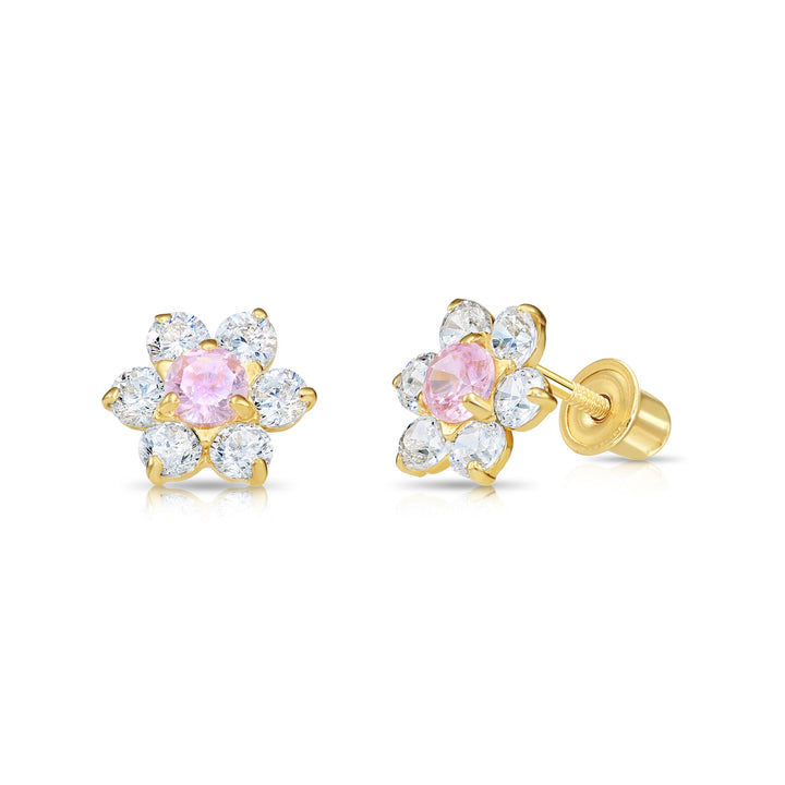14k Yellow Gold Cubic Zirconia Large Flower Birthstone Stud Earrings | 19-25 to 19-36