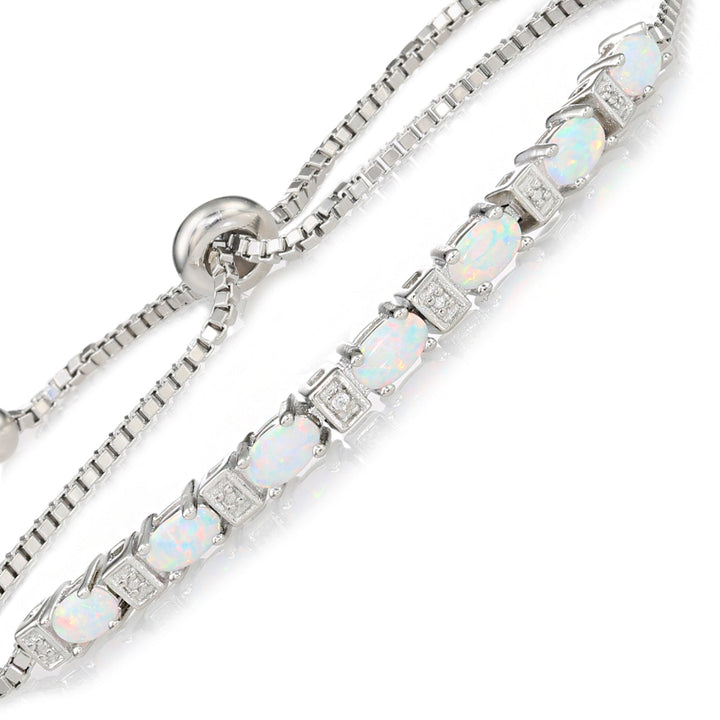 925 Sterling Silver Fire Opal Charm Adjustable Bracelet