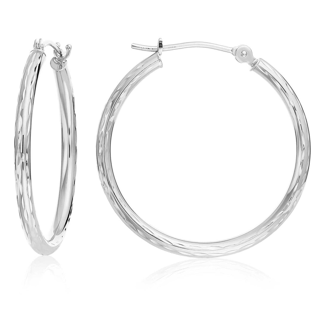 10k White Gold Diamond-Cut Hoop Earrings