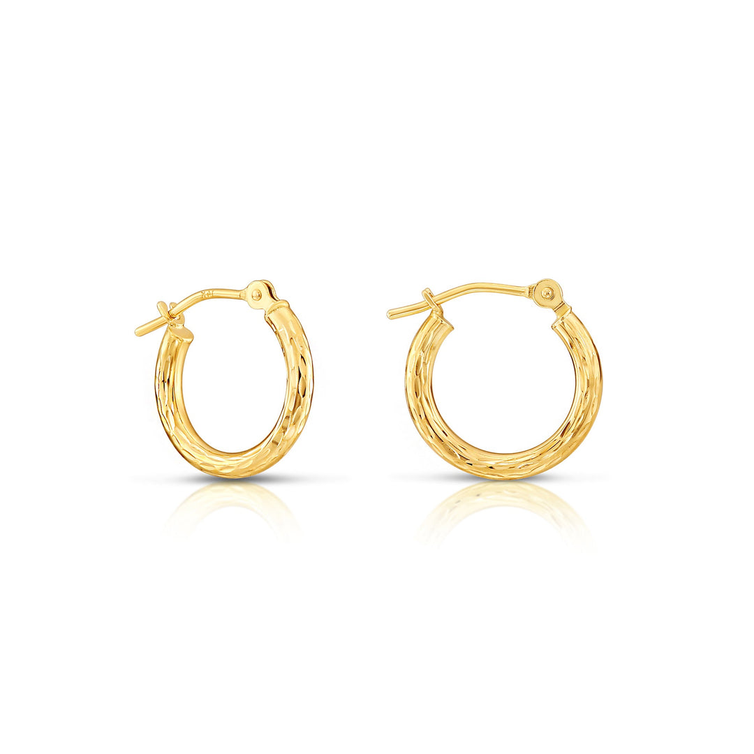 10k Yellow Gold Diamond-Cut Engraved Hoop Earrings