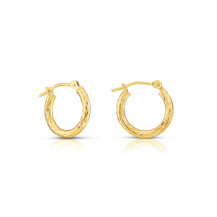 10k Yellow Gold Diamond-Cut Engraved Hoop Earrings