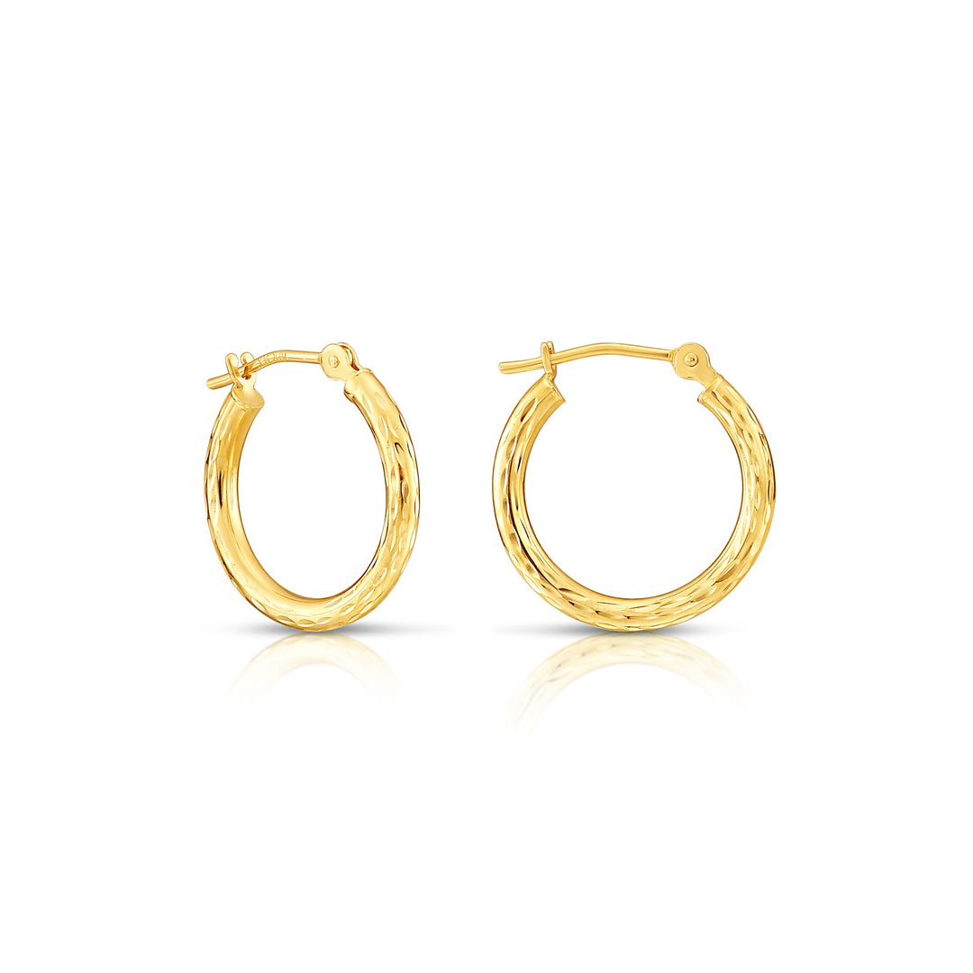 14k Yellow Gold Diamond-Cut Engraved Hoop Earrings
