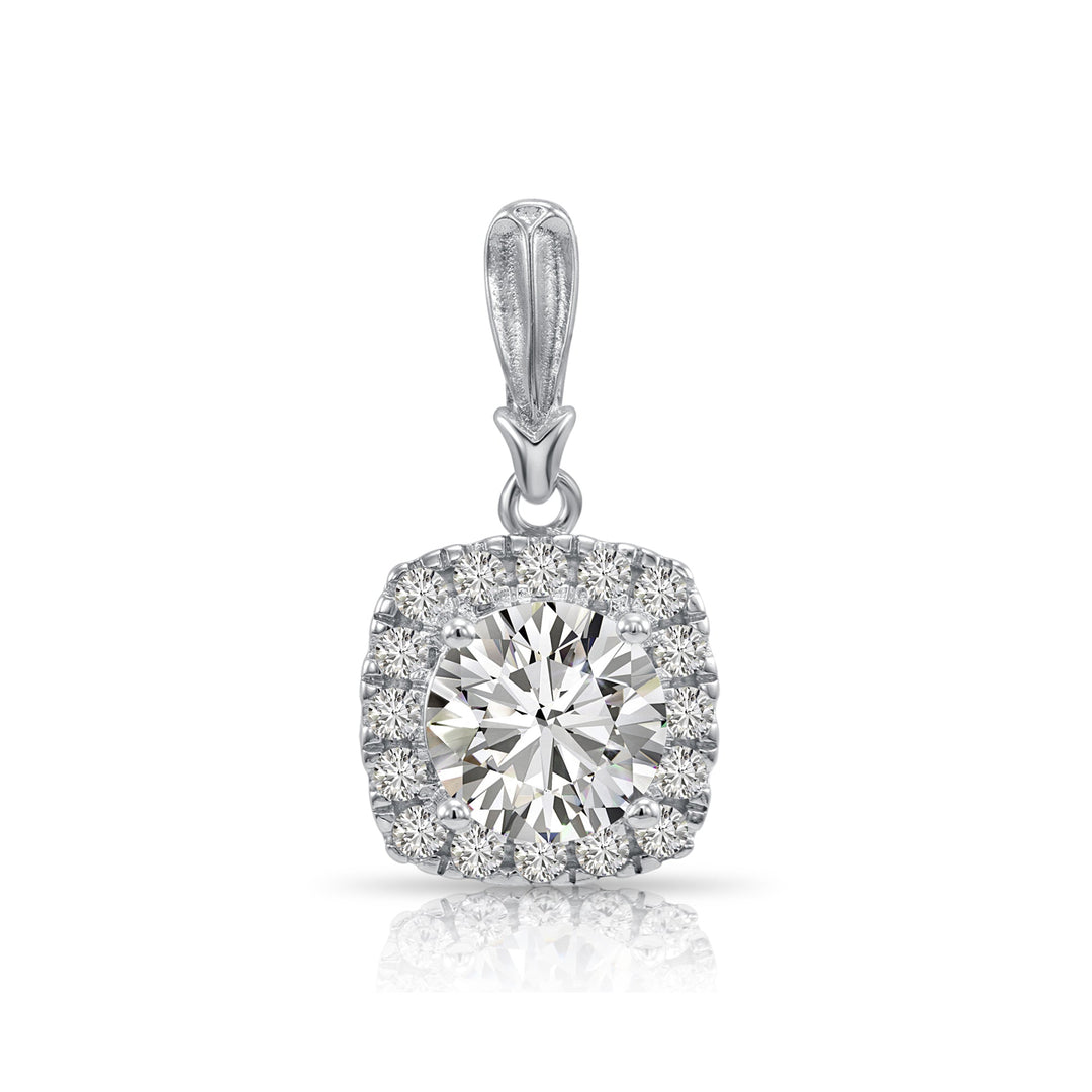 925 Sterling Silver Cushion Halo with Round Center Stone Pendant Necklace