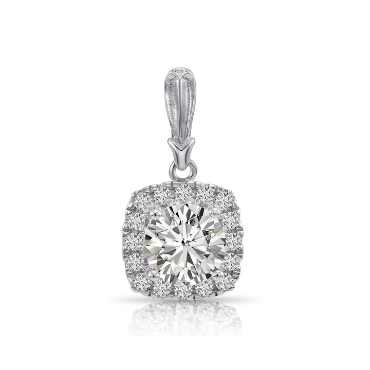 925 Sterling Silver Cushion Halo with Round Center Stone Pendant Necklace