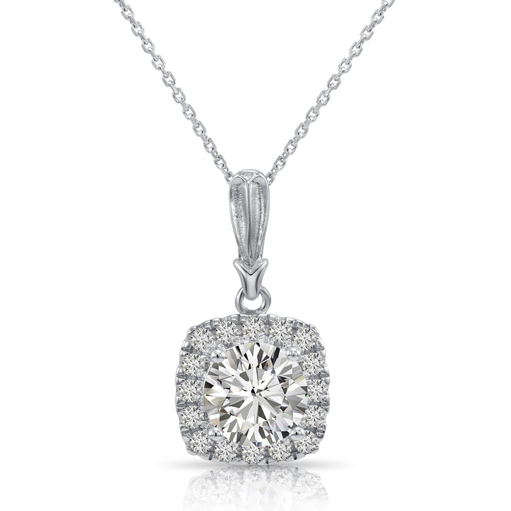 925 Sterling Silver Cushion Halo with Round Center Stone Pendant Necklace