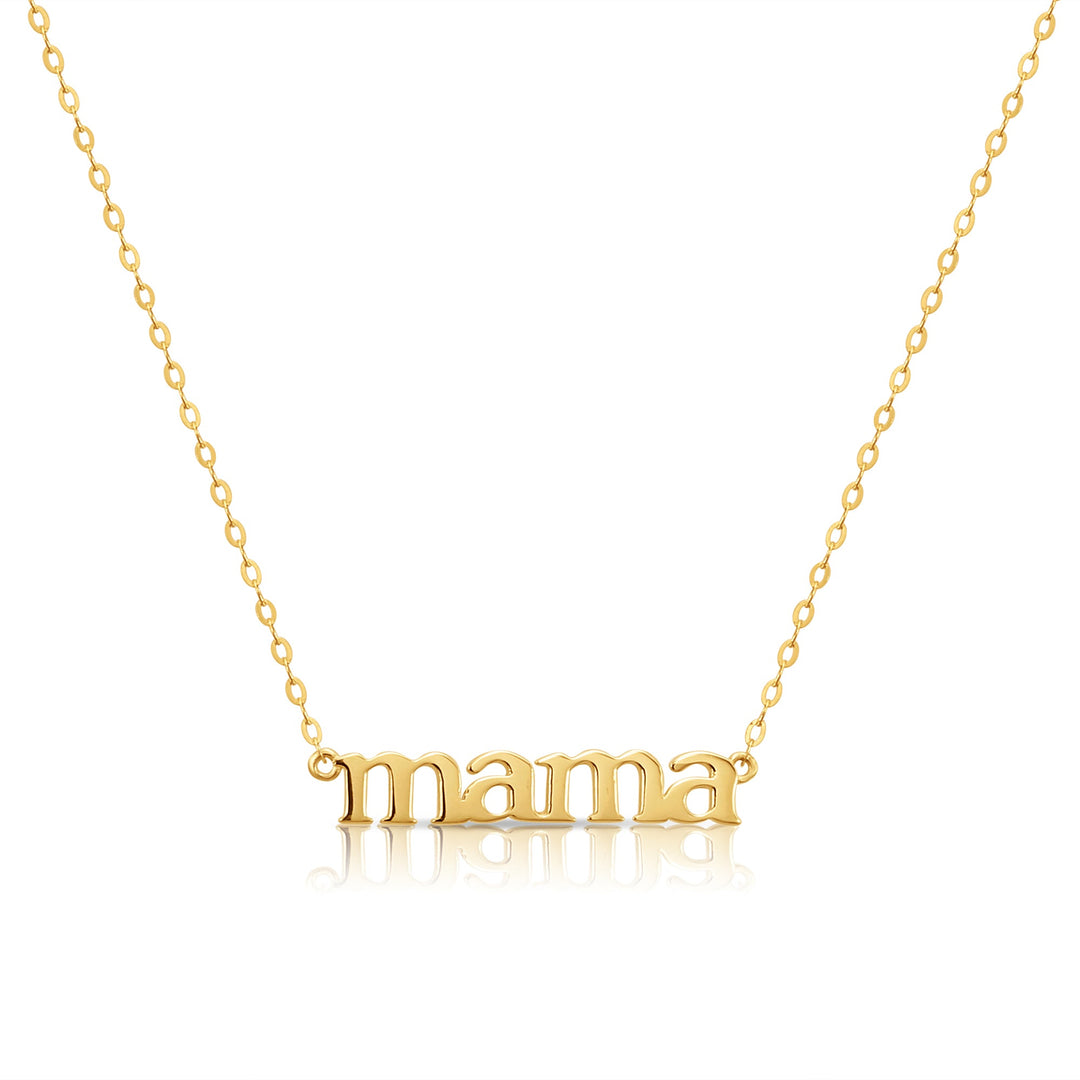 14K Solid Yellow Gold Mama Necklace, Adjustable
