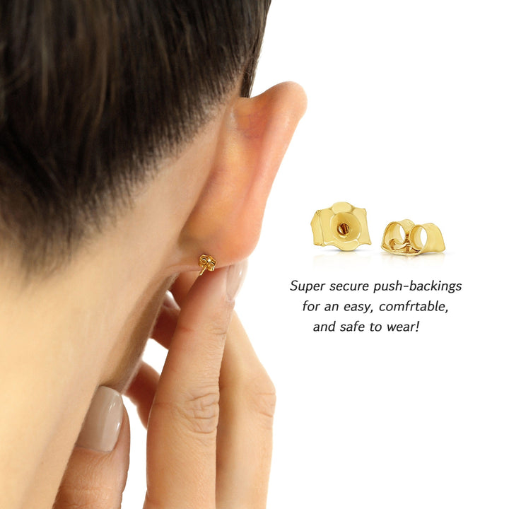 10K Yellow Gold Cubic Zirconia Black Onyx Stud Earrings Pushback