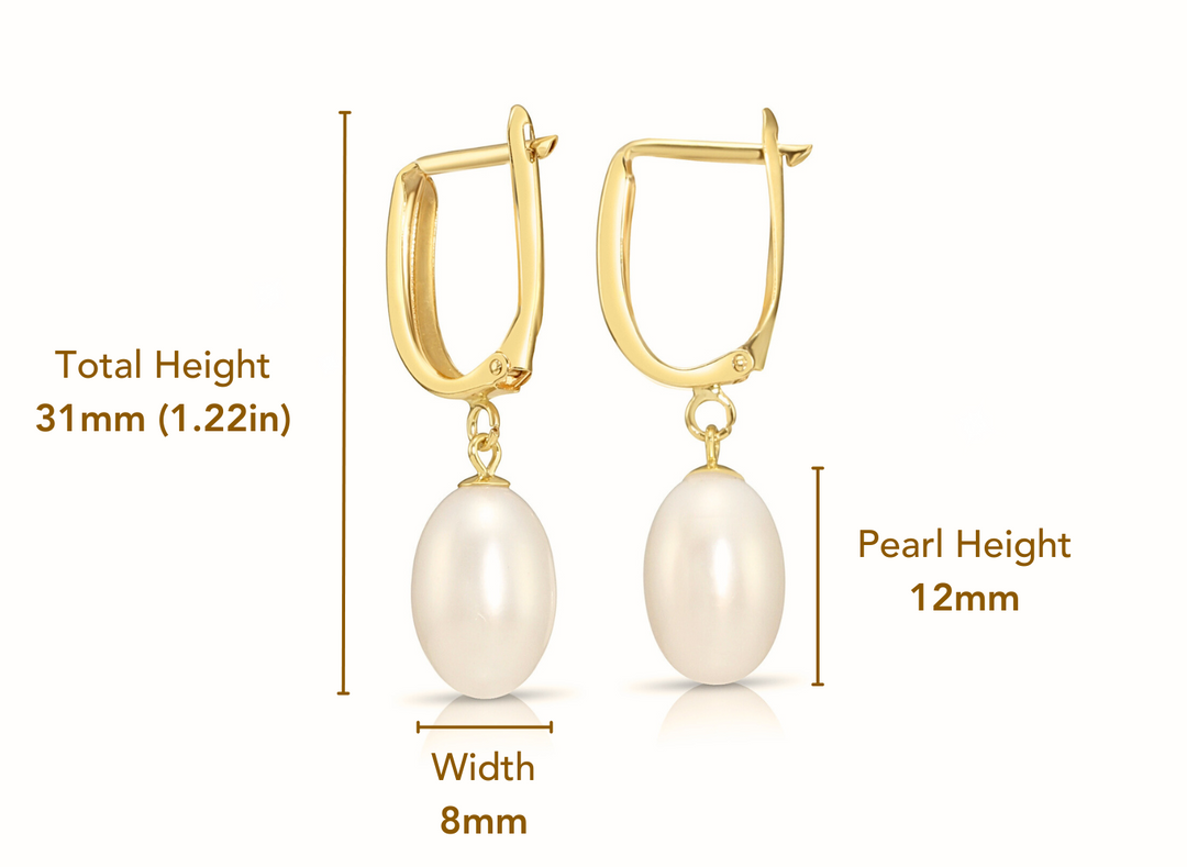14K Gold Classic Dangle Freshwater Pearl Huggie Earrings