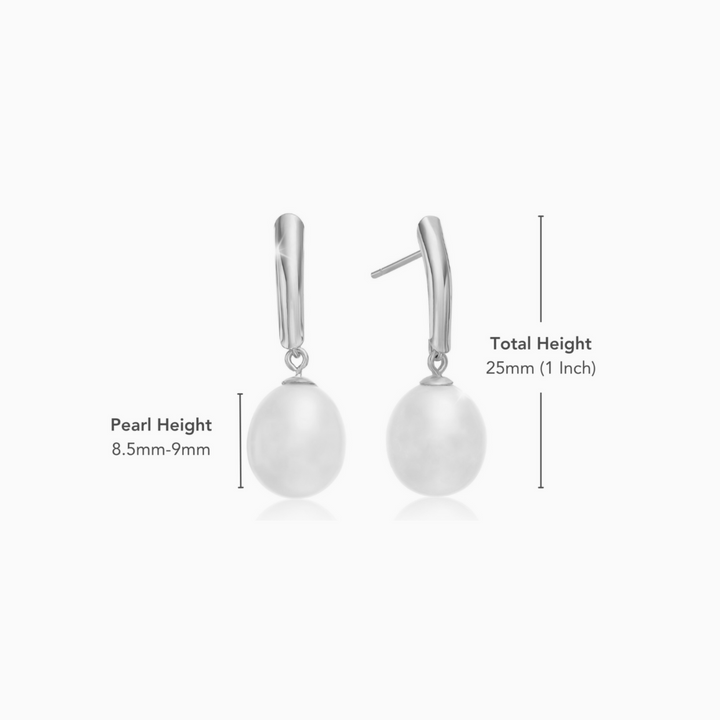 14k Solid White Gold Pearl Dangle Earrings with Butterfly Backings