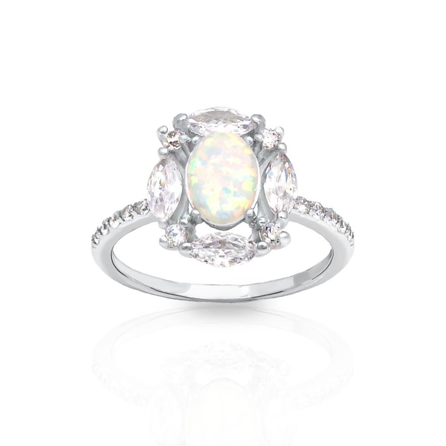 Sterling Silver Cubic Zirconia Fire Opal Birthstone Ring