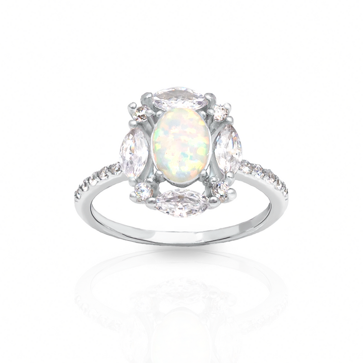 Sterling Silver Cubic Zirconia Fire Opal Birthstone Ring
