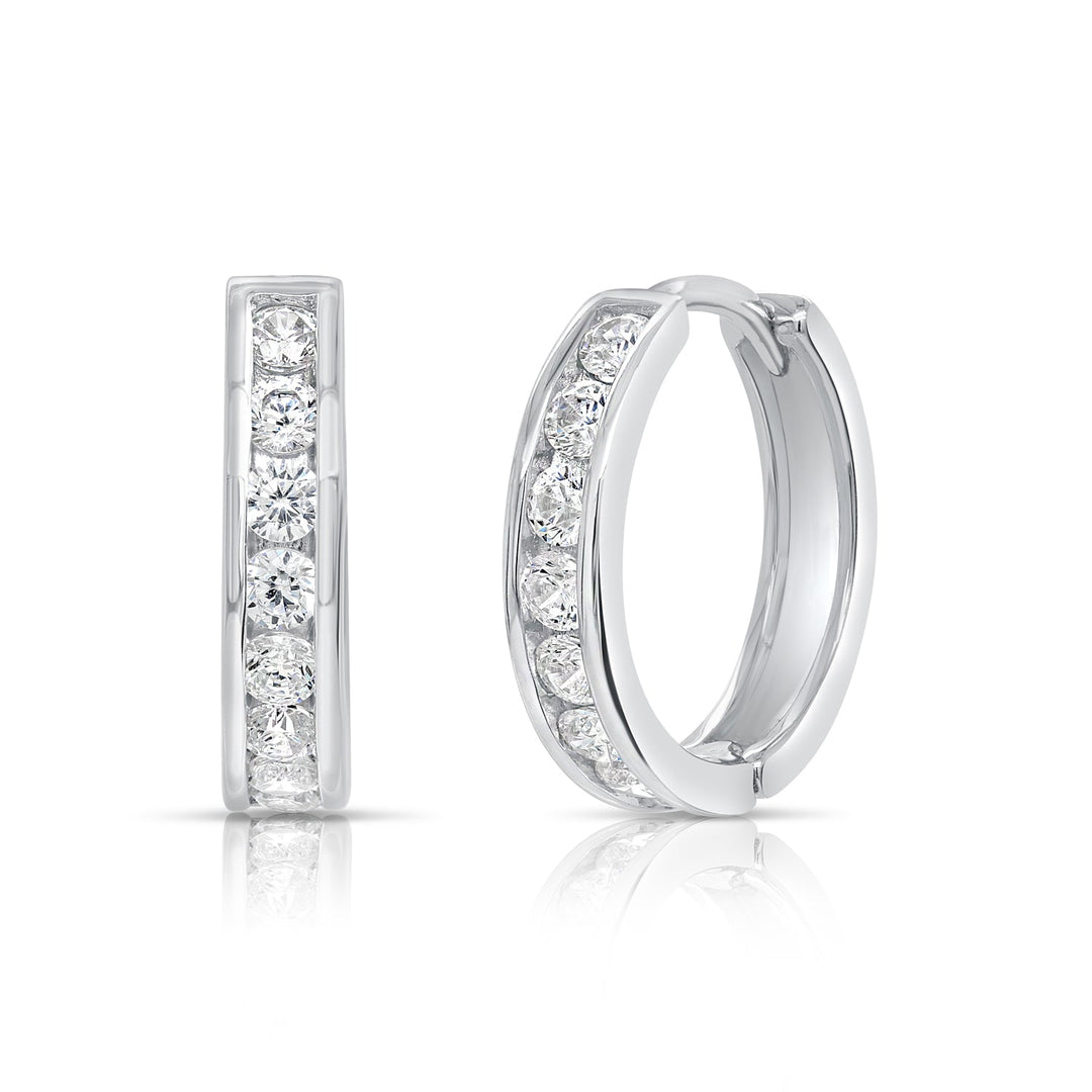 925 Sterling Silver Channel set Cubic Zirconia Huggie Hoop Earrings