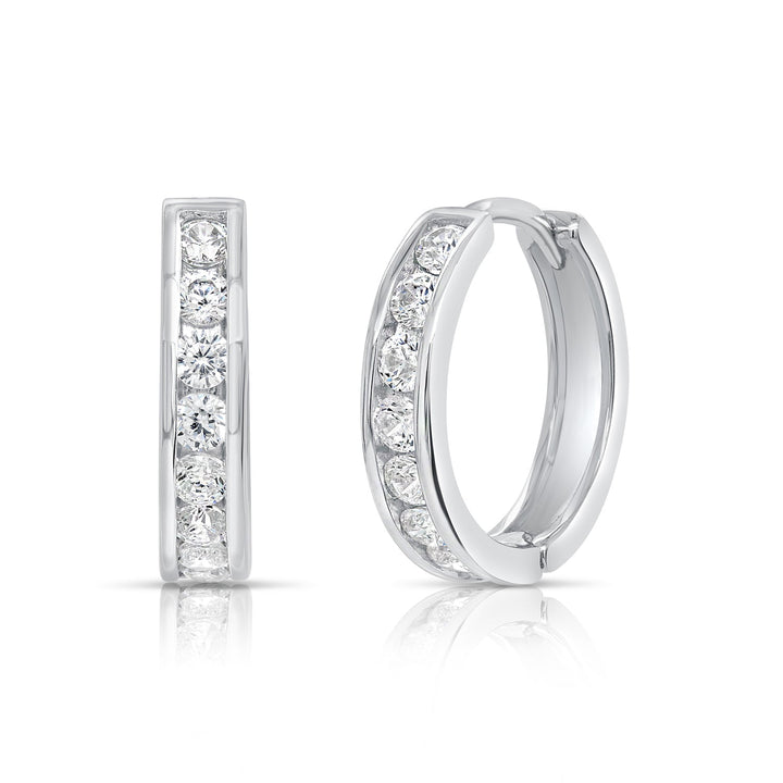 925 Sterling Silver Channel set Cubic Zirconia Huggie Hoop Earrings