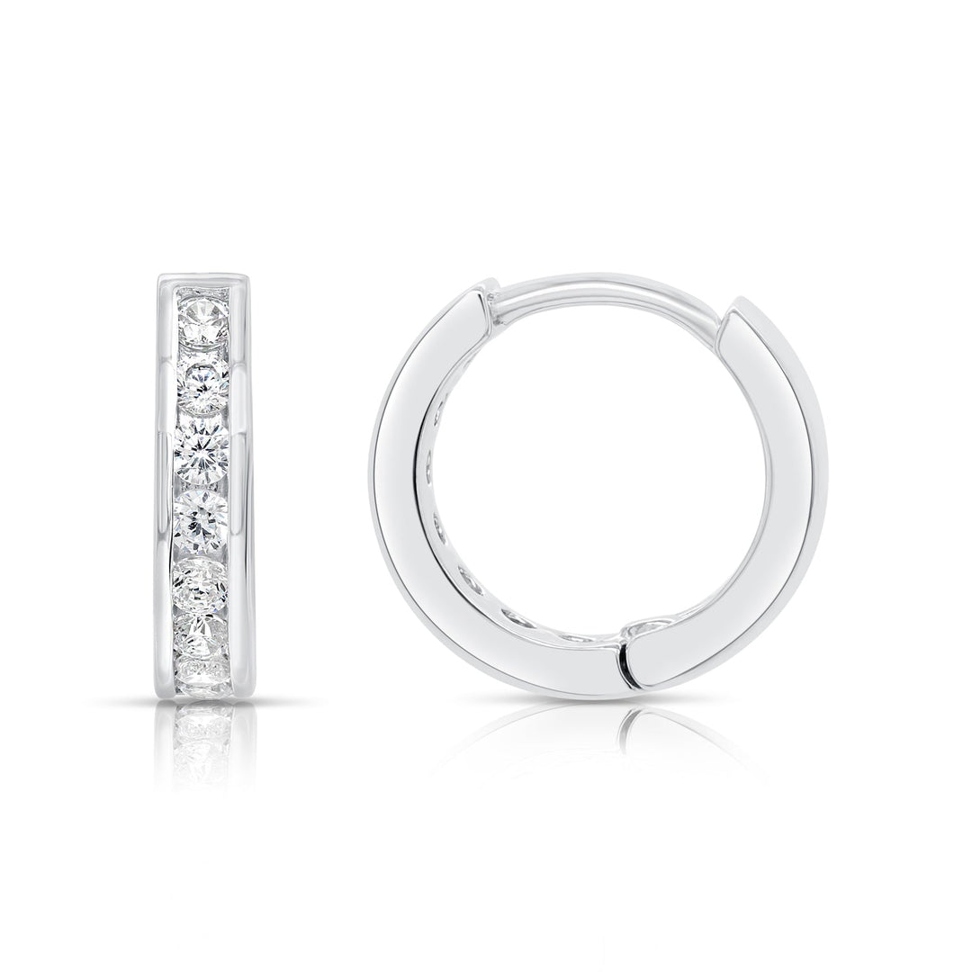 925 Sterling Silver Channel set Cubic Zirconia Huggie Hoop Earrings