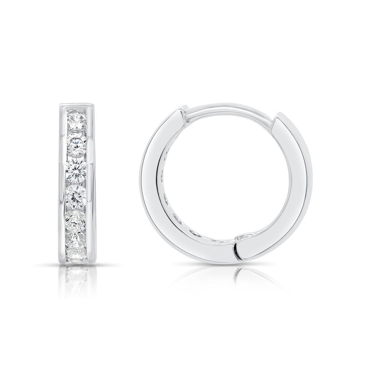 925 Sterling Silver Channel set Cubic Zirconia Huggie Hoop Earrings
