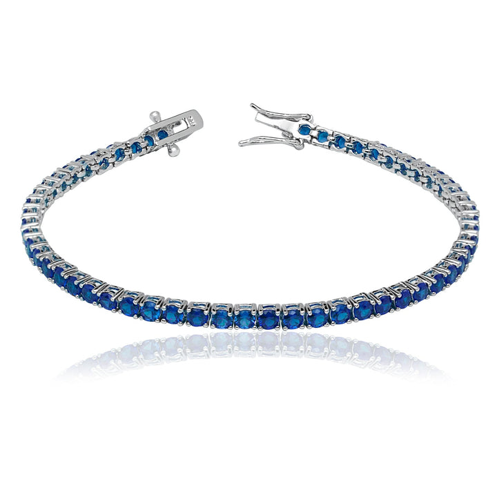 925 Sterling Silver 4 Prong Round Cubic Zirconia Sapphire Tennis Bracelet