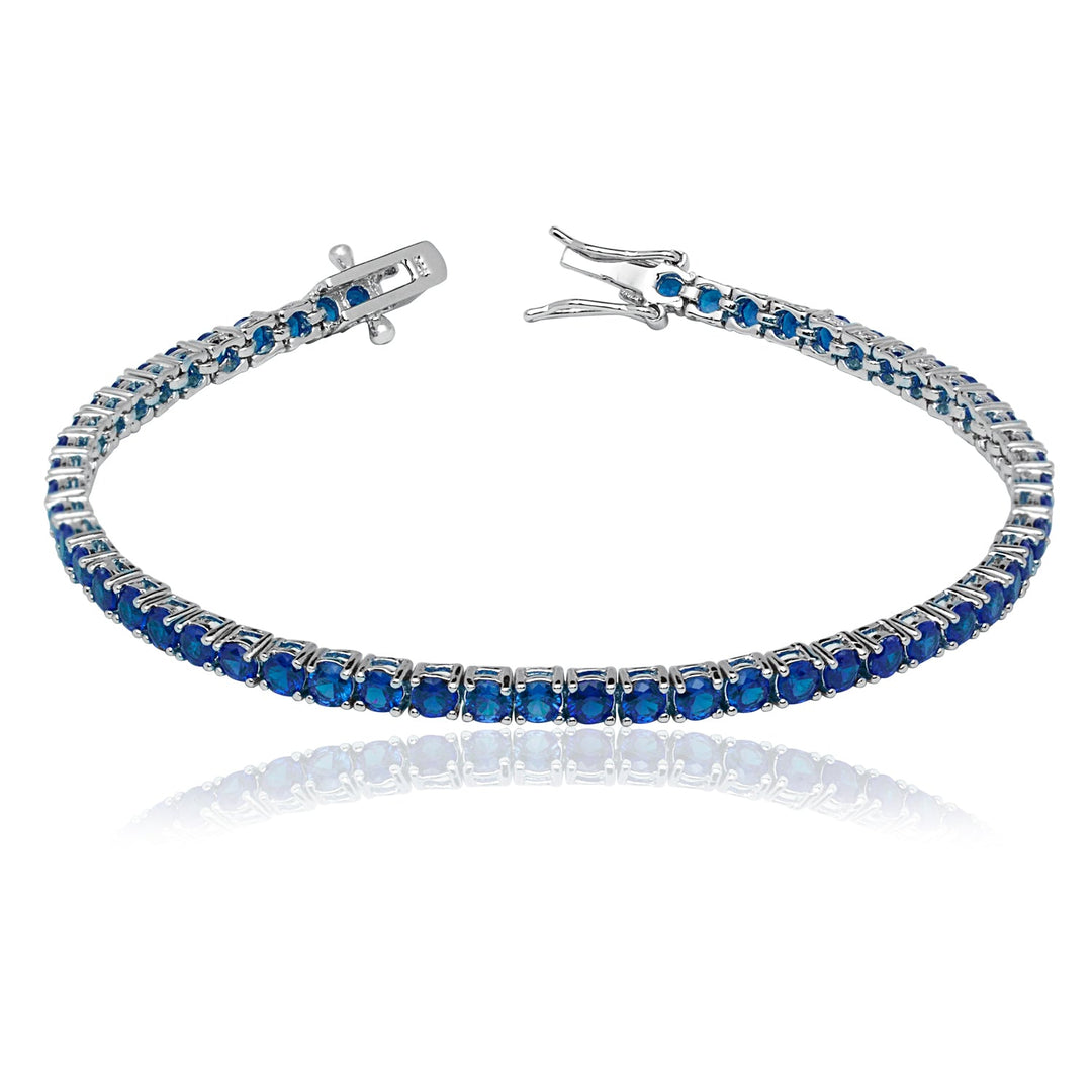 925 Sterling Silver 4 Prong Round Cubic Zirconia Sapphire Tennis Bracelet