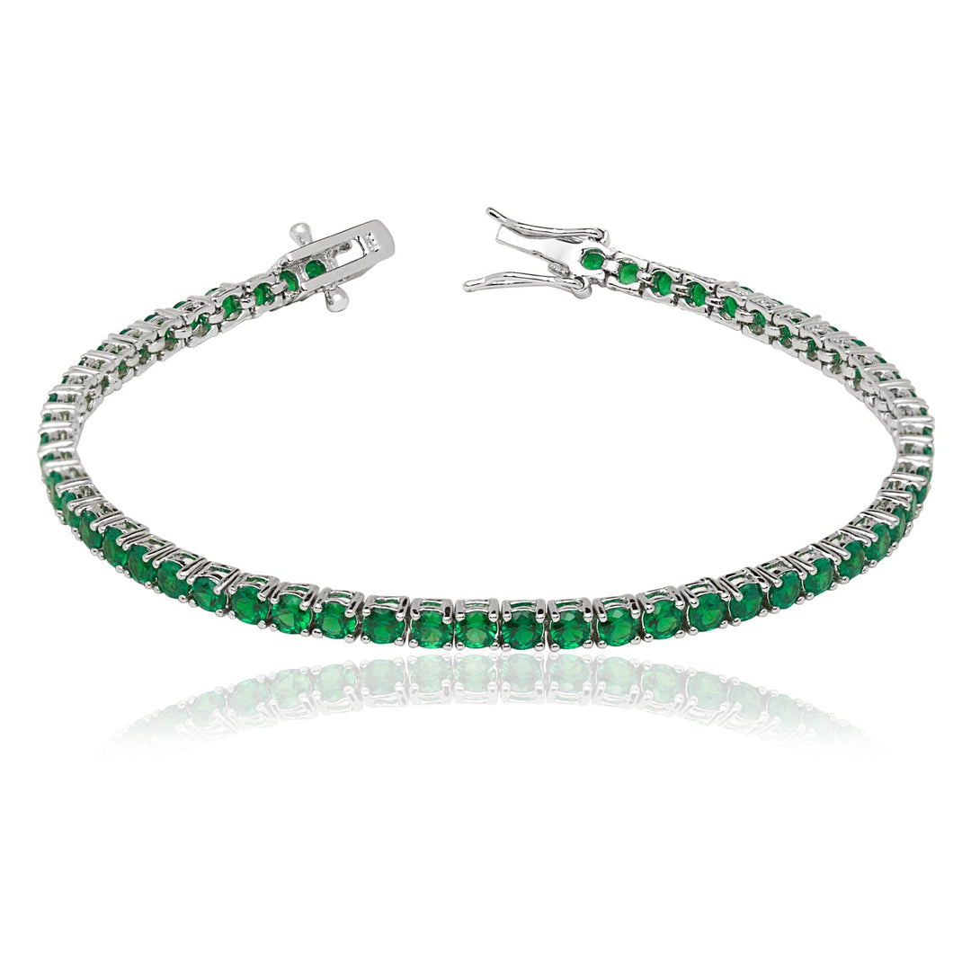 925 Sterling Silver 4 Prong Round Cubic Zirconia Emerald Tennis Bracelet