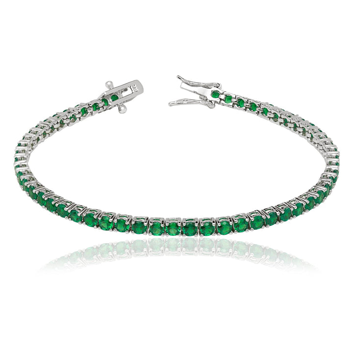 925 Sterling Silver 4 Prong Round Cubic Zirconia Emerald Tennis Bracelet