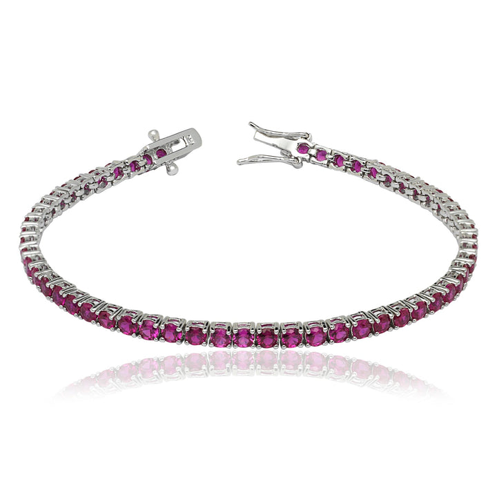 925 Sterling Silver 4 Prong Round Cubic Zirconia Ruby Tennis Bracelet