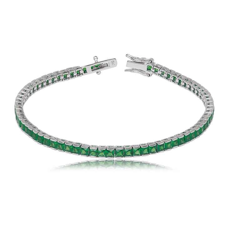 925 Sterling Silver Princess-Cut Channel Set Cubic Zirconia Emerald Tennis Bracelet