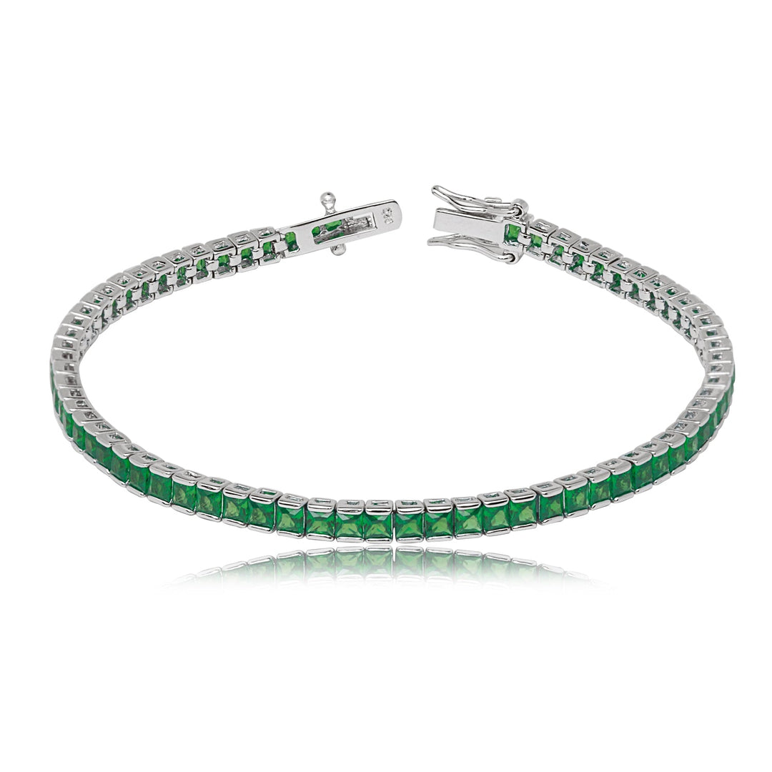 925 Sterling Silver Princess-Cut Channel Set Cubic Zirconia Emerald Tennis Bracelet