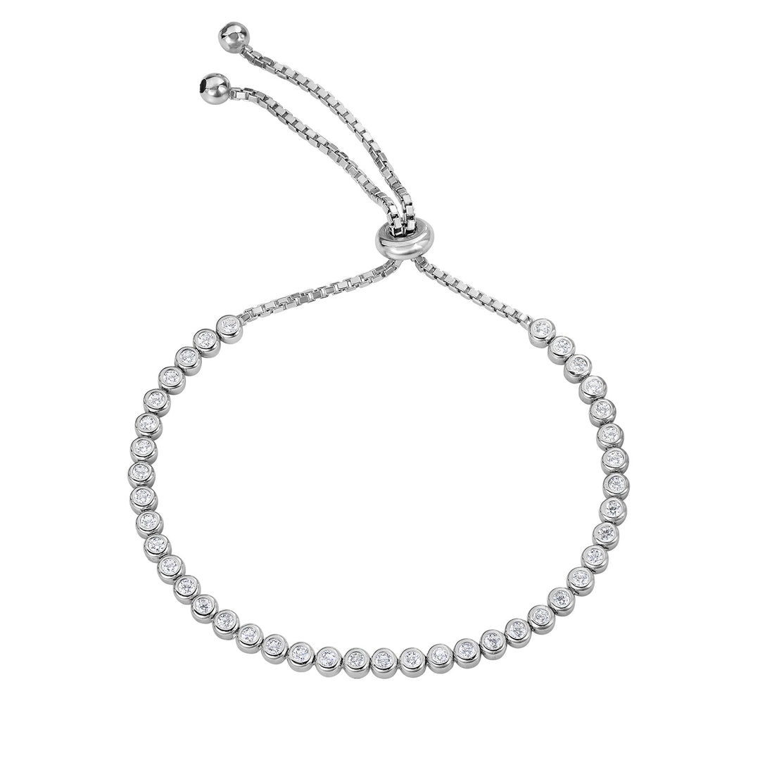 Sterling Silver Bezel Set Tennis Bracelet with Cubic Zirconia Adjustable
