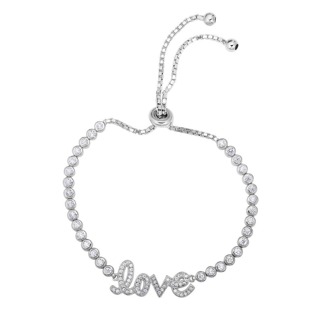 Sterling Silver Cubic Zirconia Infinity Adjustable Bracelet